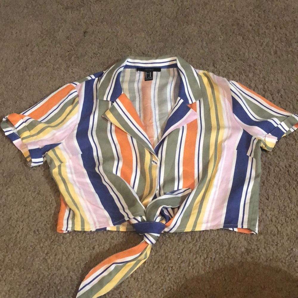 Striped Retro Front-tie Shirt (cropped)